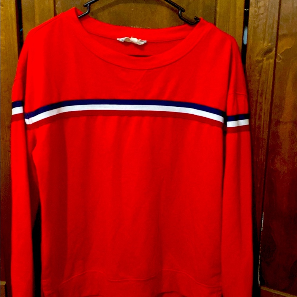Red long sleeve shirt.